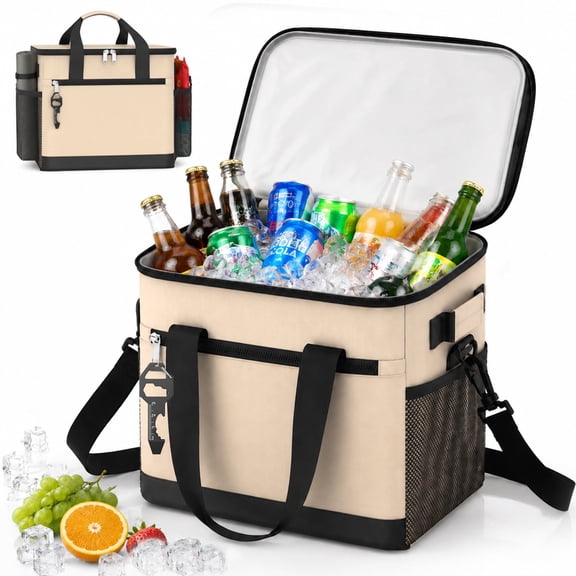 BNISE Soft Sided Cooler, 24 Can/20L Leakproof Insulated Cooler Bag with Shoulder Strap, Foldable Waterproof Tote for Camping Hiking Picnic Beach
