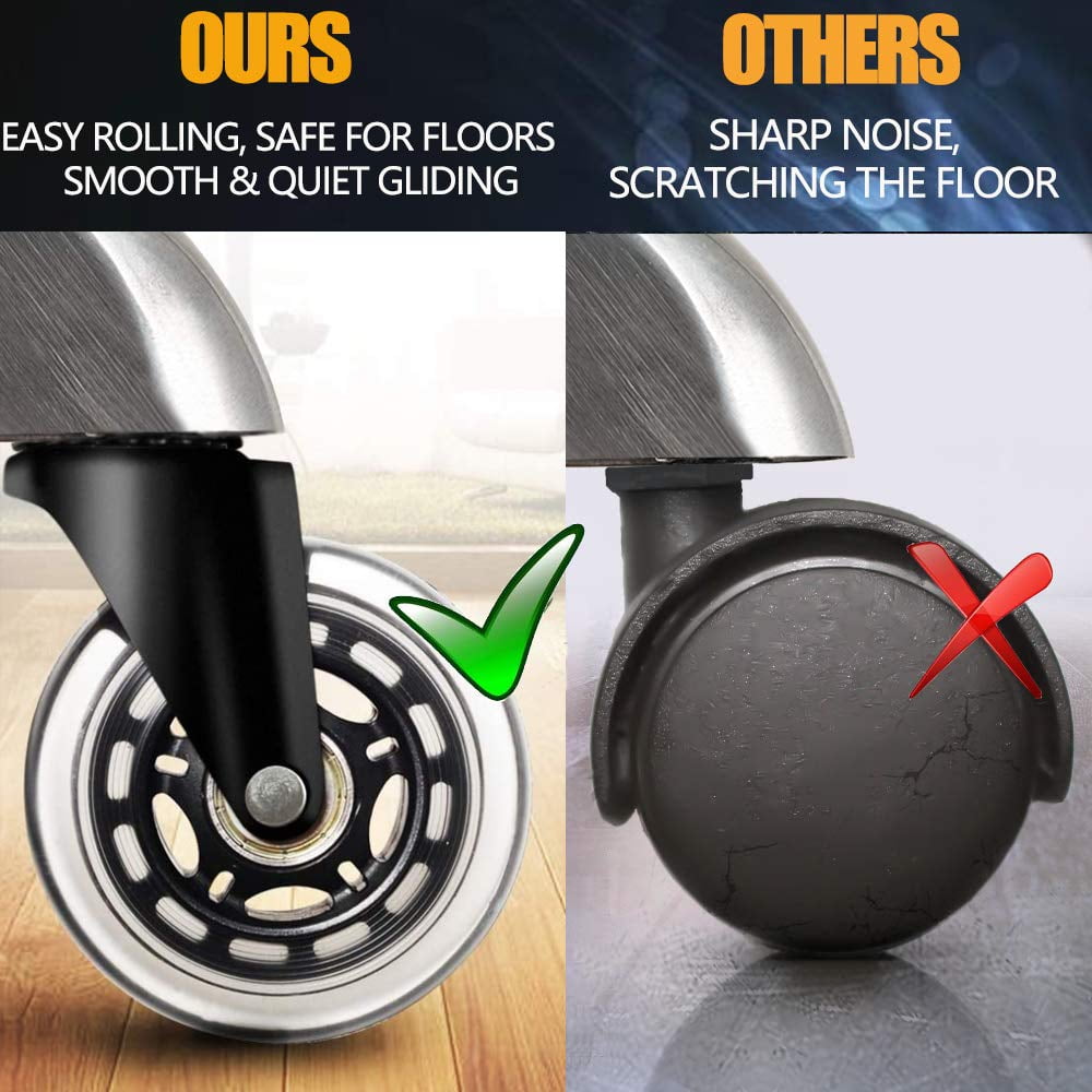 Office Rubber Chair Casters , 3 Inch Heavy-Duty Computer Gaming Desk Caster Wheels Smooth & Safe Rolling for All Floors Including Hardwood and Carpet, Set of 5