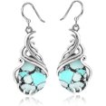 thumbnail image 1 of Texturized silver teardrop with Turquoise earrings vintage dangle earrings for women, 1 of 4