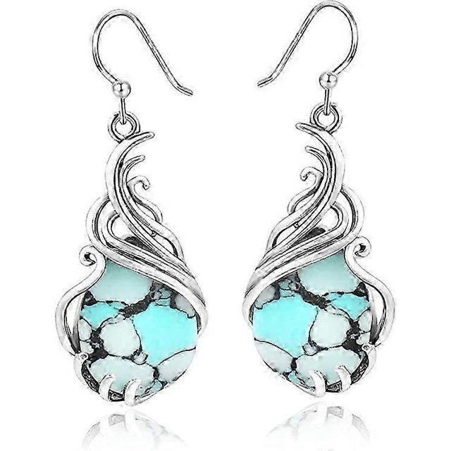 Texturized silver teardrop with Turquoise earrings vintage dangle earrings for women
