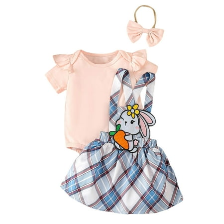

Hwmodou Child Outfits Girls Short Sleeve Romper Bodysuit Easter Cartoon Rabbit Printed Suspender Skirts Outfits Holiday Vacation Outfit For Child