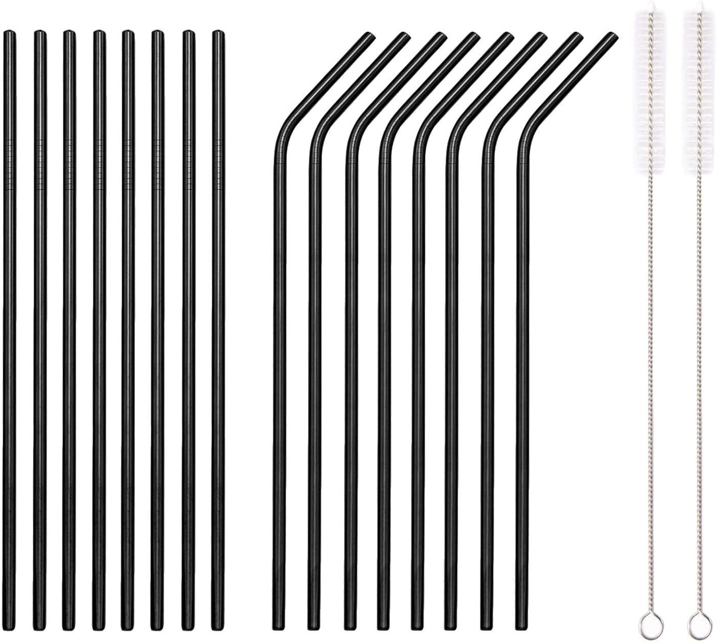 8 pc Bend Stainless Steel Straws 8 in 2 Cleaning Brushes Drinking Reusable 