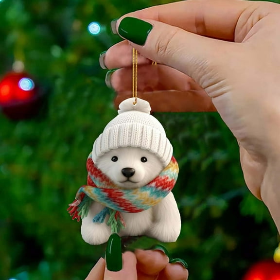 Holloyiver Cute Polar Bear Acrylic Pendant with A Scarf Funny Polar Bear Ornament Christmas Pendant Christmas Decor for Home Holiday Party Home Accents Holiday Garland