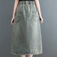 thumbnail image 4 of Maoxin Women Skirt Ladies' Elastic Waisted Denim Loose Hole Embroidered Pocket Skirt ,Blue,L, 4 of 8