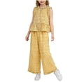 thumbnail image 3 of BRGZLK Cute Outfits For Girls For 2 Piece Sleeveless Shirt and Wide Leg Pants Plaid Matching Set Hawaiian Outfit 2026, 3 of 7