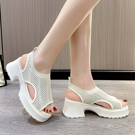 

Pejock Summer Sandals Savings Clearance 2023! Women s Open Toe Buckle Ankle Strap Flatform Wedge Casual Sandals Women s Round-toe Solid Color Sandals Thick Bottom Mesh Cloth Casual Sandals