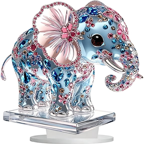 XIBUFE Elephant Statue 2D Acrylic Elephant Figure with Stand Colorful Animal Sculpture Decoration for Home,Office,Shelf – Brings Good Luck,Health,Strength,Ornament Elephant