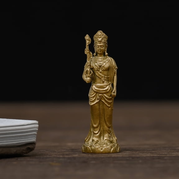 Handcrafted Mini Samantabhadra Buddha Statue Vintage Brass 1.38in Insight & Calm Cute Gift for Small Spaces