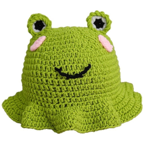 Jiibva Womens Cute Frog Hat Hand Woven Frog Hat Casual Fisherman Hat Crochet Knitted Hat Big Eye Frog Knitted Cap Fashionable Ruffled Pullover Hat For Adult Women
