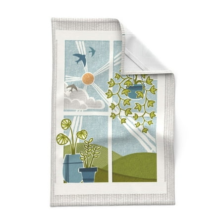 

Printed Tea Towel Linen Cotton Canvas - Summer Day Landscape Bird Clouds Plants Sky Sun Print Decorative Kitchen Towel by Spoonflower