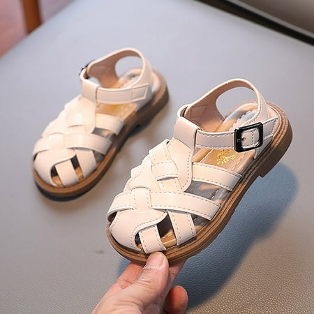 

〖TOTO〗Toddler Shoes Girls Sandals Toddler Little Kid Closed Toe T Strap Flats Dress Sandals Summer Shoes