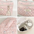 thumbnail image 5 of Juoxeepy Cotton Makeup Bag Large Travel Cosmetic Bag Quilted Cosmetic Pouch Coquette Aesthetic Floral Toiletry Bag, 5 of 7