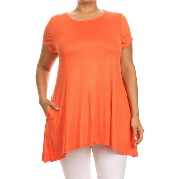 Women's Casual Solid Color Short Sleeve Tunic Top With Pockets