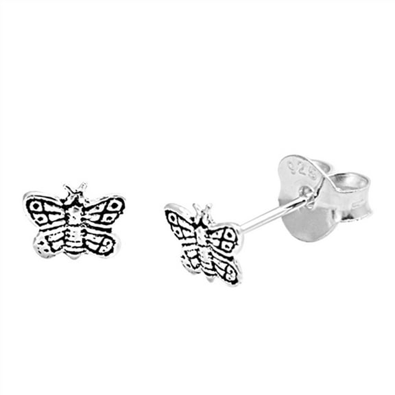 Animal Tiny Detailed Butterfly .925 Sterling Silver Small Insect Stud Earrings Jewelry Female Unisex
