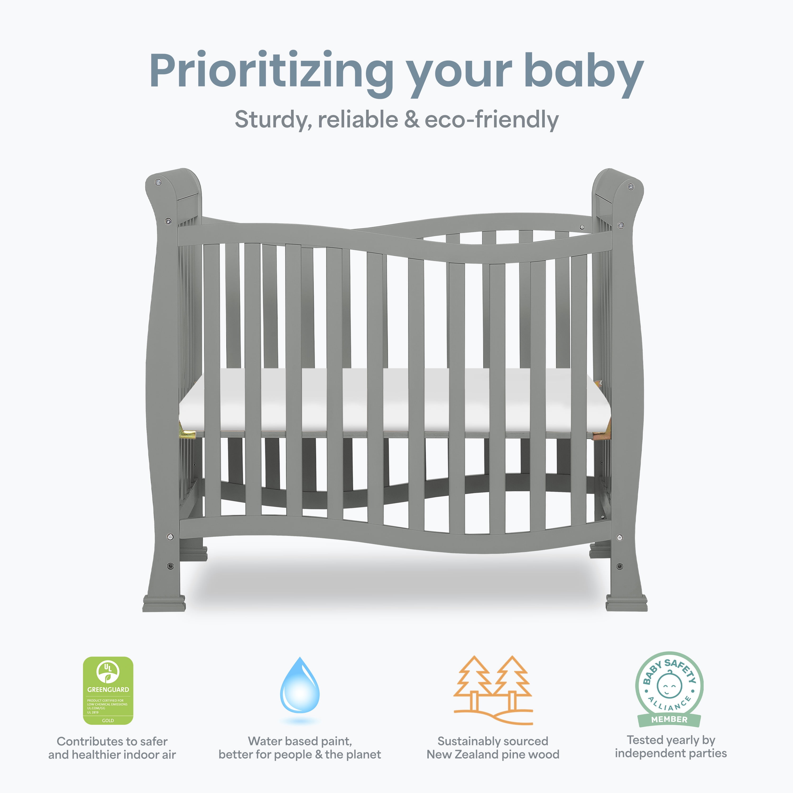 Dream On Me Piper 4-in-1 Convertible Mini Crib, Sea Grass