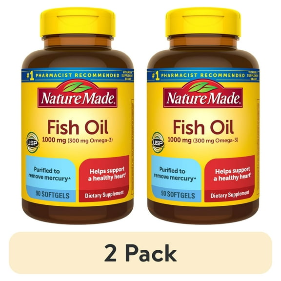(2 pack) Nature Made Fish Oil 1000 mg Softgels, Fish Oil Supplements, 90 Count