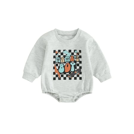 

Mioliknya Baby Girls Boys Long Sleeve Crewneck Letter Plaid Print Romper