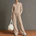 thumbnail image 2 of Enjoytime Womens 2 Piece Outfits Stand Collar Button Down Sweatshirt Wide Leg Pants Matching Sets Travel Casual Loungewear, 2 of 6