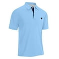 thumbnail image 4 of Men Polo Shirts Business Breathable Slim Fit Short Sleeve Tops Button Up Collared Performance Golf Casual Dress Shirts for Men Light Blue XXXL, 4 of 5