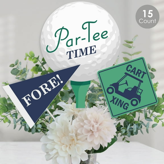Big Dot of Happiness Par-Tee Time - Golf - Birthday or Retirement Party Centerpiece Sticks - Table Toppers - Set of 15