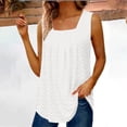 thumbnail image 3 of Lovskoo 2024 Tank Top for Women Solid Color Eyelet Pleated Square Collar Tank Tee Summer Casual Loose Sleeveless Shirt White 2XL, 3 of 7