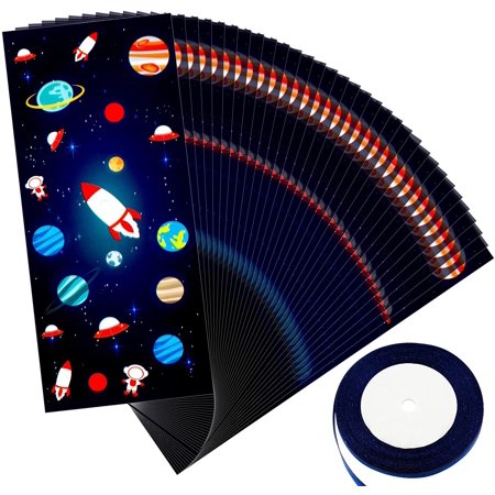 Cellophane Rocketship 100 Pieces Outer Space Cellophane Bags Rocket Ship Treat Bags with A ...