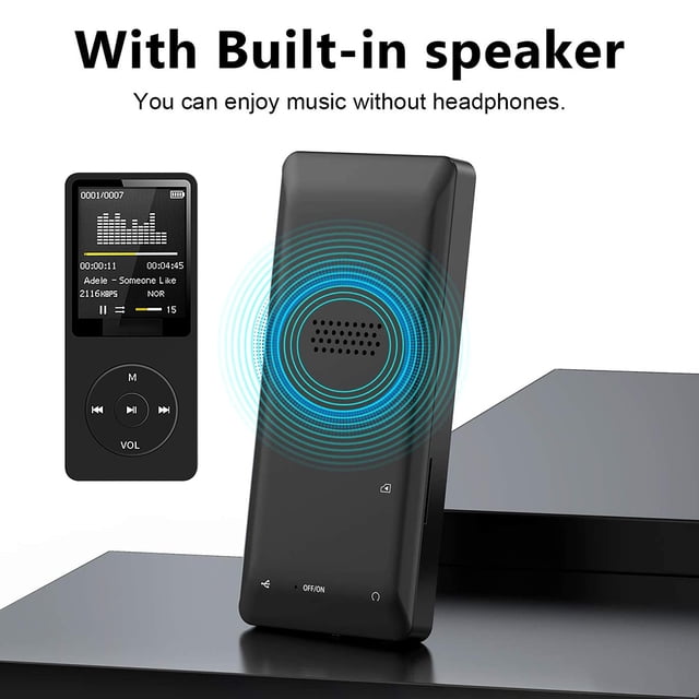 MP3 Player Lossless Music Audio Player Portable Player ; Rechargeable MP3 Adapter with Screen, Black