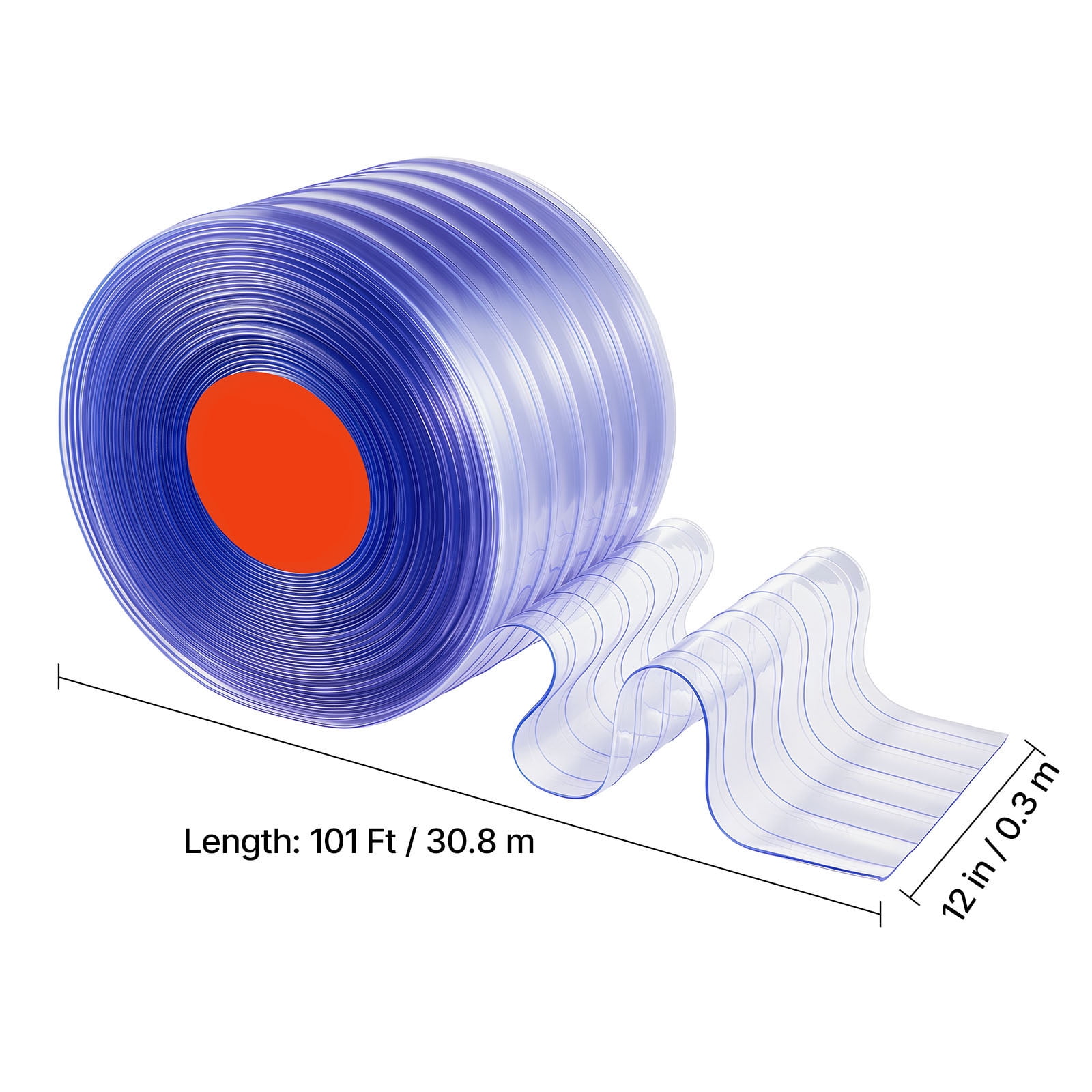 KFFKFF Clear PVC Strip Curtain, 101 ft x 12 in, Ribbed Plastic Door Strips for Freezers, Coolers, and Doorways in Supermarkets, Garages, Warehouses, or Animal Shelters