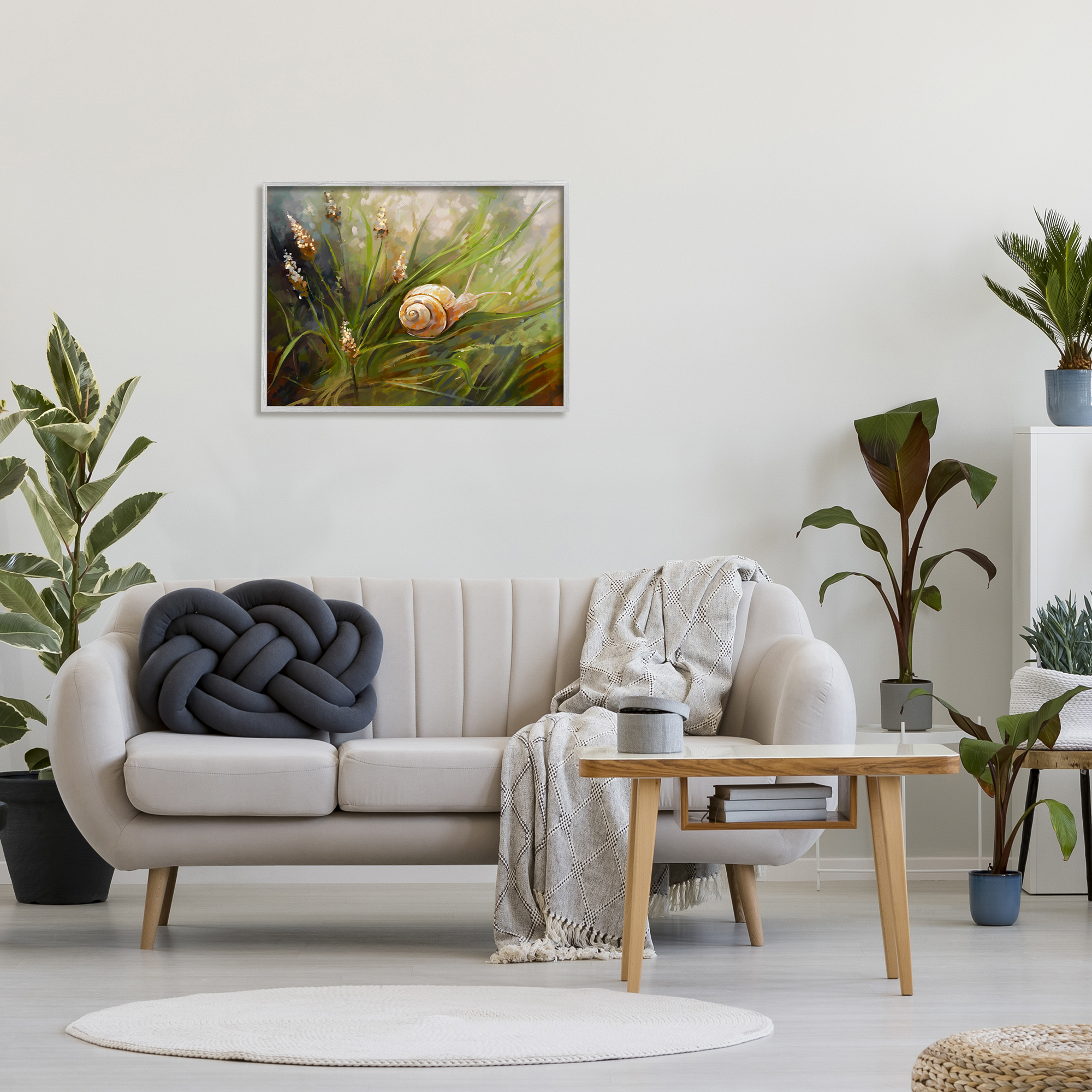Stupell Industries Snail on Greenery Painting Animals & Insects Painting Gray Framed Art Print Wall Art, 30 x 24