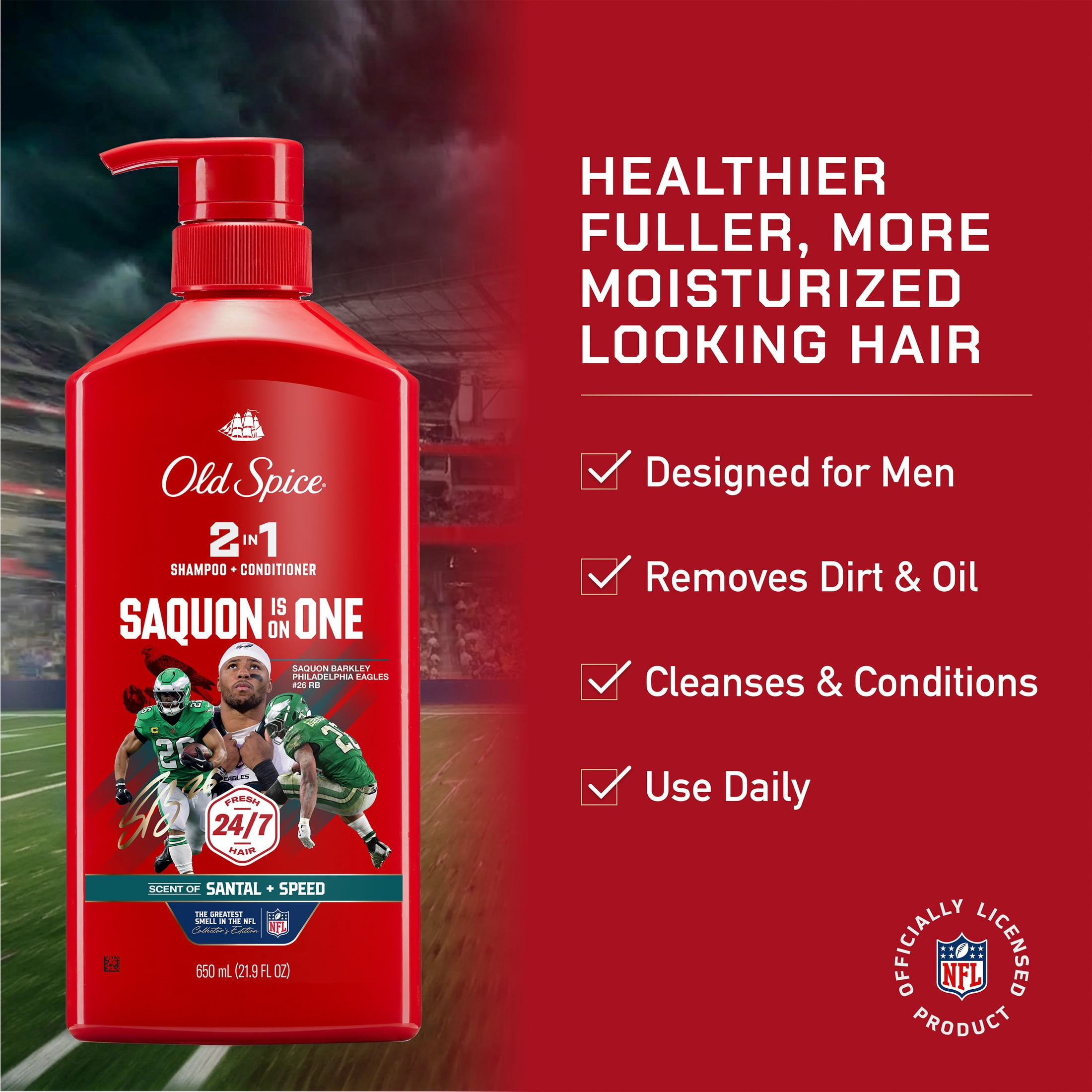 Old Spice 2 in 1 Mens Shampoo and Conditioner, Saquon Is On One, NFL Collection, 21.9 fl oz