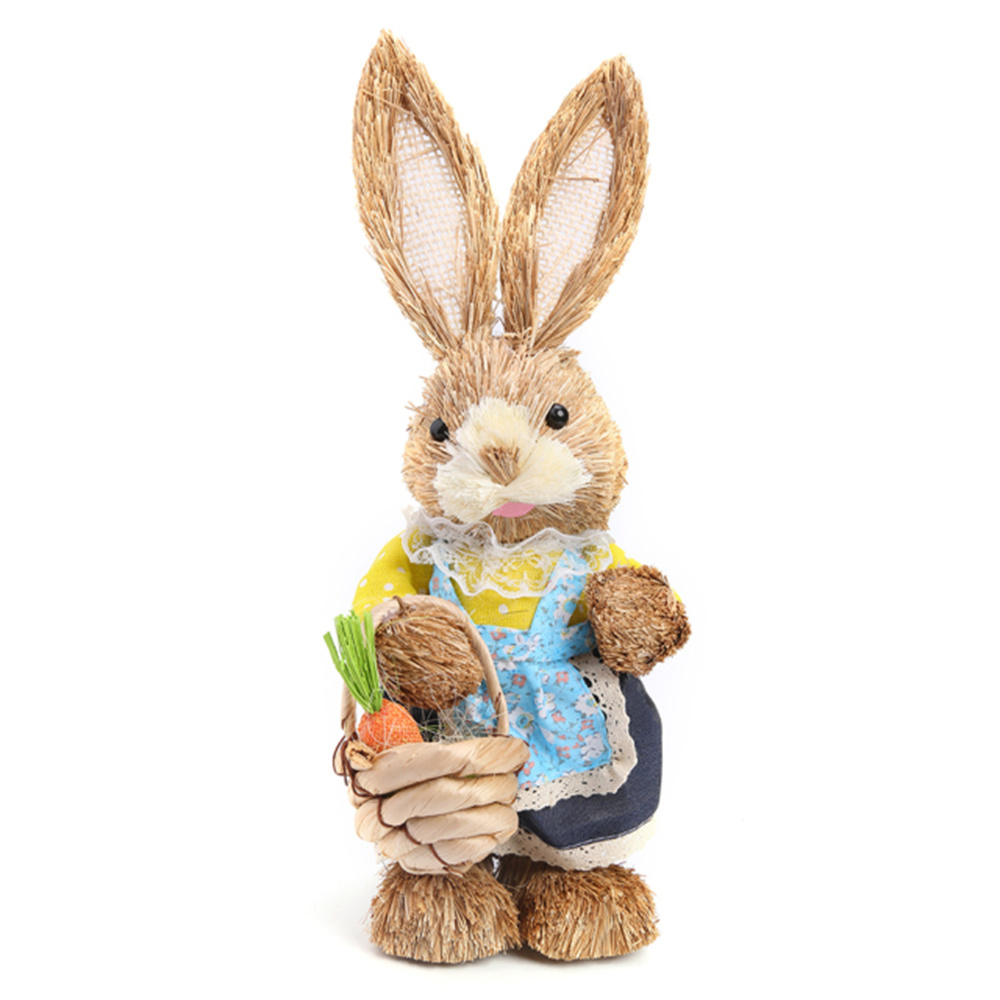 Dicasser Standing Easter Bunny Figures, Cute Straw Easter Simulation
