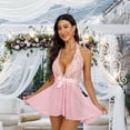 thumbnail image 3 of CaiDieNu Lingerie for Women Lace Chemise Halter V Sexy Sleepwear with Garter Belt with Thong, Pink XL, 3 of 7