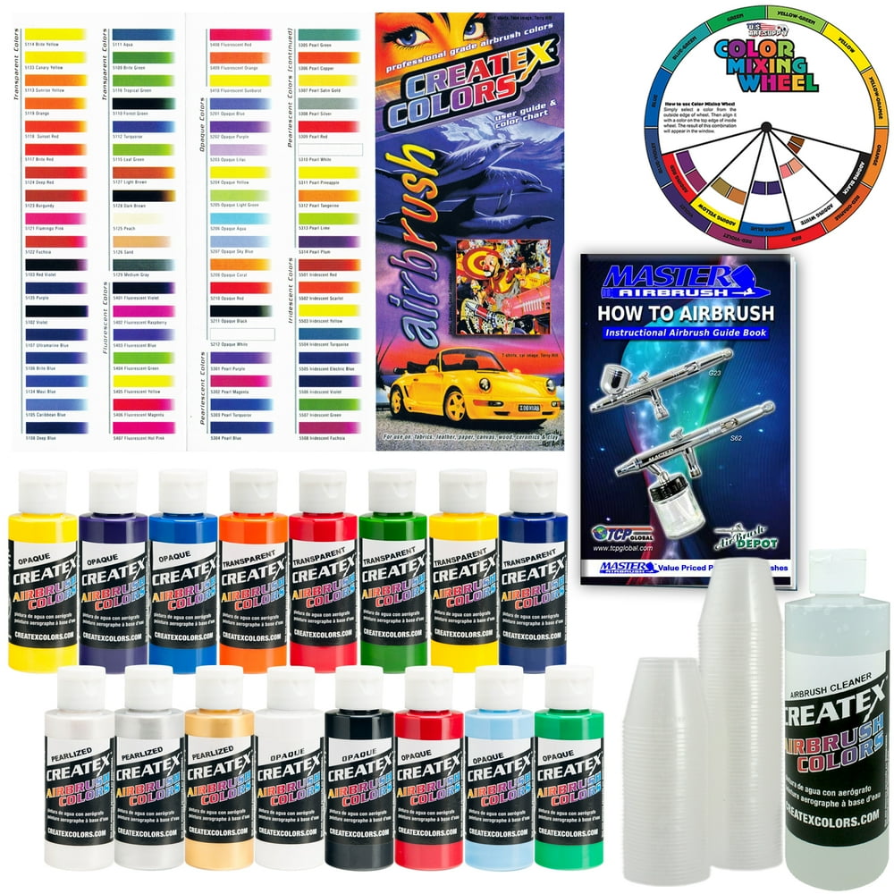 Createx Super 16 Colors 2oz Starter Airbrush Paint Kit Hobby, Craft