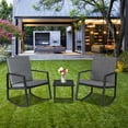 thumbnail image 1 of 3 Piece Rocking Bistro Set Wicker Patio Outdoor Furniture Porch Chairs Conversation Sets with Two Rocking Chairs, Glass Coffee Table, Durable Patio Furniture Set for Backyard Porch Poolside, Q9776, 1 of 12