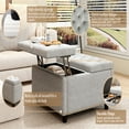 thumbnail image 4 of Large Square Storage Bench, Footstool With Two Storage Doors, Mid-century Modern Coffee Table For Living Room, Nailhead Inlay, Light Grey, 4 of 7