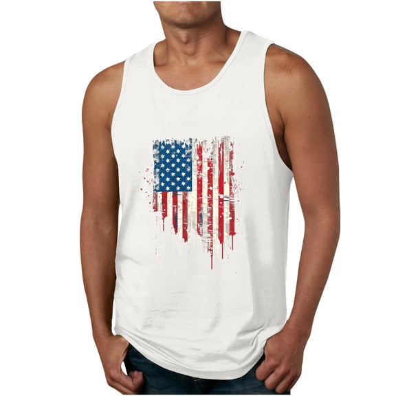Jessboyy 4th of July Sleeveless Shirts for Men Summer Independence Day Patriotic Tank Tops American Flag Printed T-shirts USA Tank Tops White,XXXXL