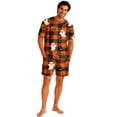 thumbnail image 2 of Halloween Pjs, Halloween Couple Matching Pajamas Set, Orange Plaid Ghost Pumpkin Full Print Short Sleeve Loungewear, Crop Top & Shorts Sleepwear, Cozy Spooky Holiday Nightwear for Summer Home Wear, L, 2 of 6