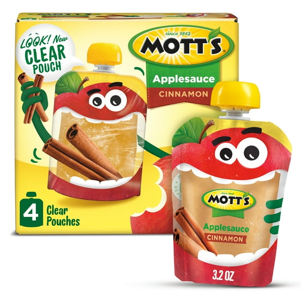 Mott's Cinnamon Applesauce, 3.2 oz clear pouches, 4 count