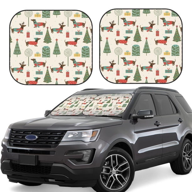 Balery Christmas Dachshund Dog Parasol para parabrisas de coche de 2 piezas | Parasol plegable para parabrisas delantero de coche para la mayoría de sedanes-Small