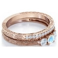 thumbnail image 3 of JeenMata Past Present Future 1 Carat Round Cut Blue Moonstone and Moissanite Art-Deco Edwardian Cathedral Wedding Ring Set in 18K Rose Gold Plating over Silver, 3 of 6