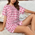 thumbnail image 4 of Picia pink argyle Pattern Pajamas Sets for Women Soft Short-Sleeved Pjs with Lounge Shorts Two Piece Sleepwear-4X-Large, 4 of 6