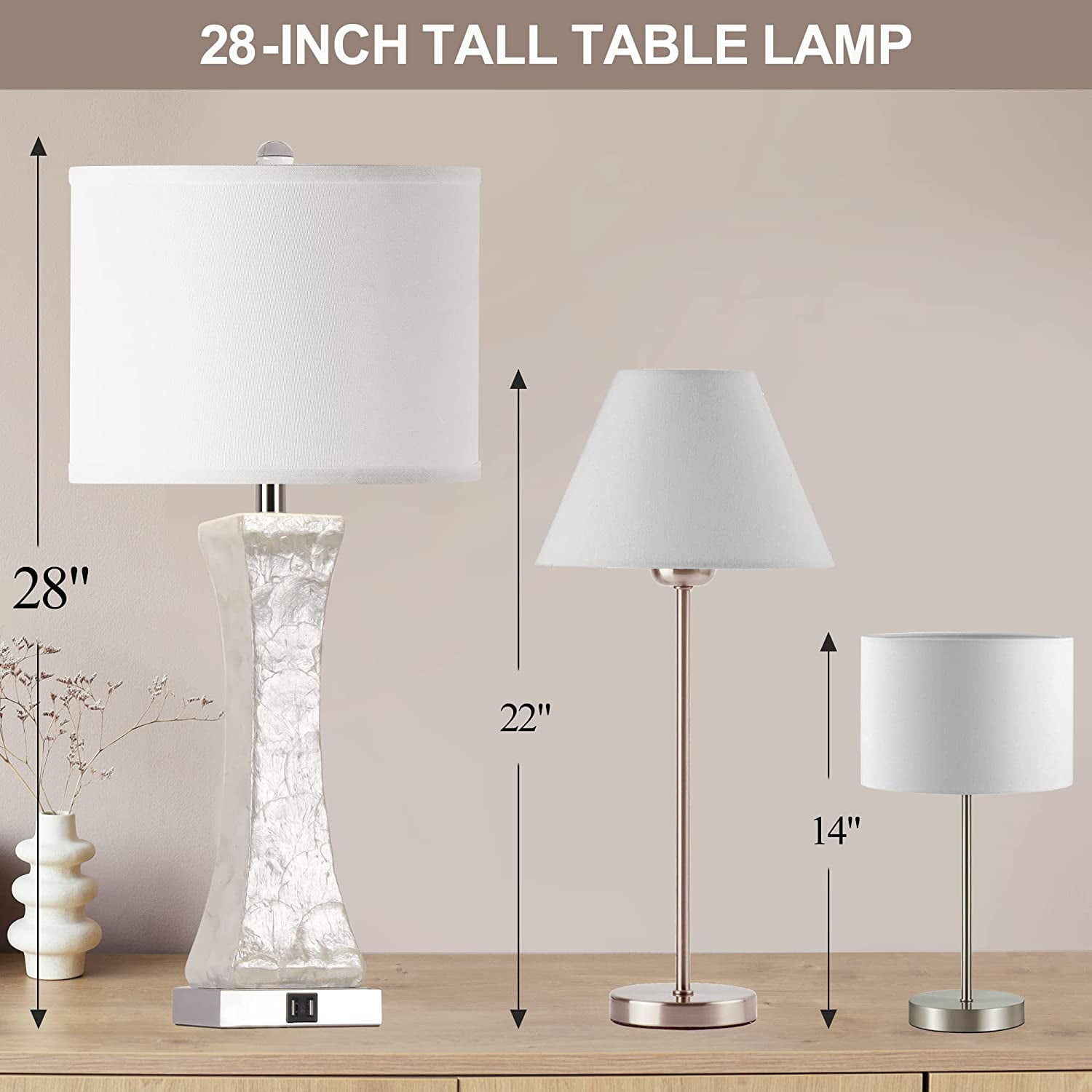 Partphoner 28'' Tall Touch Control Table Lamps Set of 2, 3-Way Dimmable Modern Nightstand Lamp for Living Room Bedroom