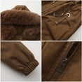 thumbnail image 4 of Women's Mid-length Solid Color Cotton Coat with Removable Hood Fur Collar, Brown, Size L, 4 of 4