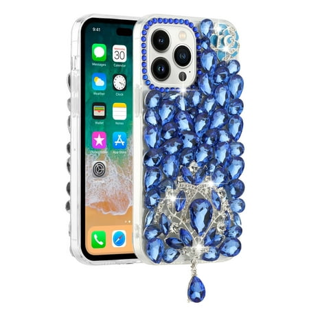 Xpm Compatible with Apple iPhone 11 (6.1") Bling Crystal 3D Full Diamonds Jewelry Luxury Sparkle Rhinestone Glitter Hybrid Protective [ Blue ]