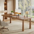 thumbnail image 4 of Finmind 63-inch Solid Wood Executive Desk, Large Office Computer Desk with Heavy Duty Legs, Modern Study Writing Table for Home Office, Rustic Brown, 4 of 9