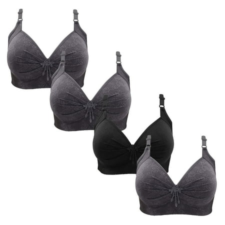 Gnurob Women Push Up Bralette 4 Pack Wireless Padded Bra with Straps Seamless Lace Brassiere Plus Size Bralettes Soft Breathable Underwear Everyday Bras Clearance Saving B02-Gray Large