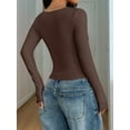 thumbnail image 4 of Womens Long Sleeve Shirts Crop Tops Square Neck Going Out Basics Tees Y2K Winter Clothes 2025 Dark Brown M, 4 of 5