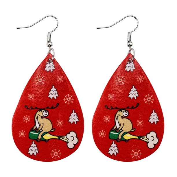 Pendientes para mujer, regalos para mujer, pendientes navideños de piel sintética, pendientes colgantes con forma de lágrima, pendientes de animales.
