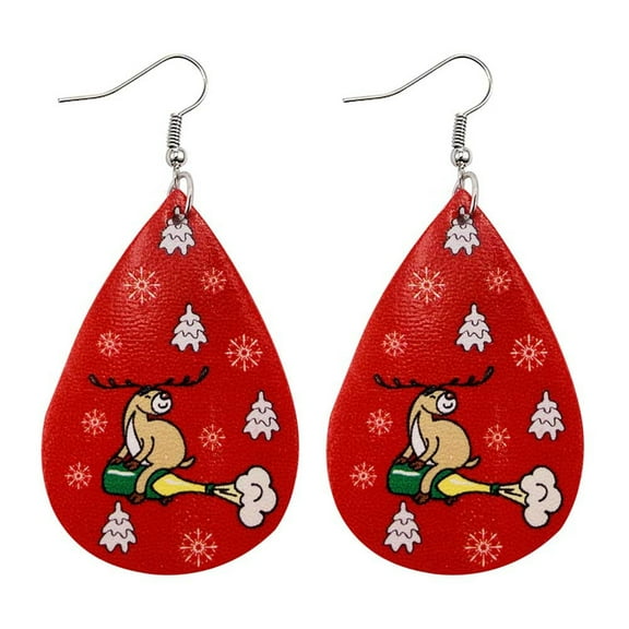 Jewelry VerPetridure Christmas Faux Leather Earrings Teardrop Dangle Earrings Petal Drop Earrings