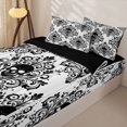 thumbnail image 3 of Homewish Goth Halloween Skull Zipper Twin Comforter Sets with Fitted Sheet and 2 Pillowcases,Victorian Damask Zipper Bedding Set,Black White,Black Reversible,4pcs, 3 of 8